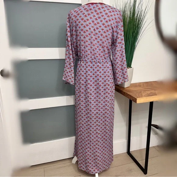 XIRENA Myrah Maxi Dress SZ XS Light Blue Red Lightweight Gauzy Boho GUC
